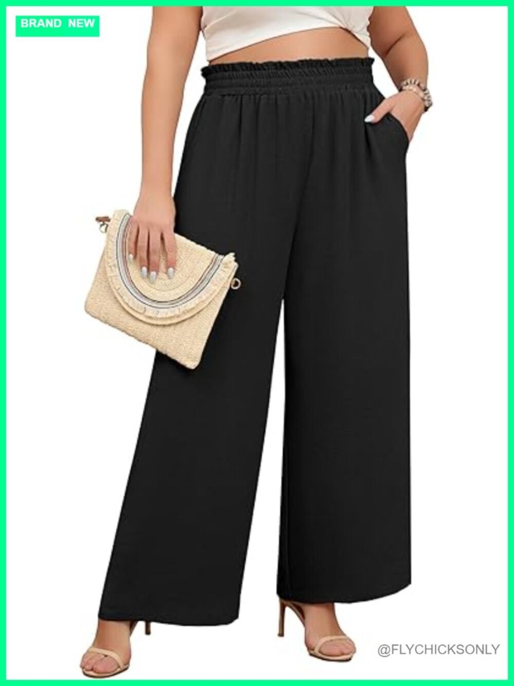 Plus Size Wide Leg Palazzo Pants Elastic High Waist Drawstring Pockets